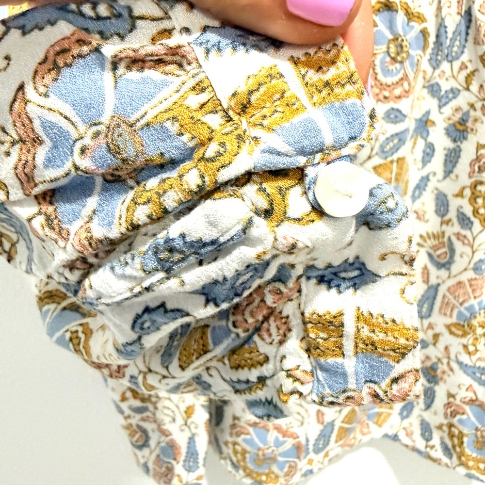 Lucky Brand Blue and Cream Boho Floral Tunic L - Picture 3 of 10